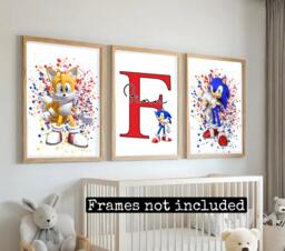 Sonic Prints Set Of 3 Or 6 -Sonic The Hedgehog - Boys Bedroom -Boys Prints-Character -Personalised - thumbnail 1