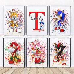 Sonic Prints Set Of 3 Or 6 -Sonic The Hedgehog - Boys Bedroom -Boys Prints-Character -Personalised - thumbnail 2