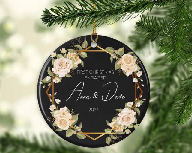 Personalised First Christmas Ornament Eucalyptus Floral Frame, Mr & Mrs Decor - image 1