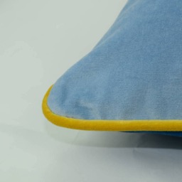 Color Block Velvet Pillow Slate Blue, Cornflower Yellow Piping Cushion - thumbnail 3