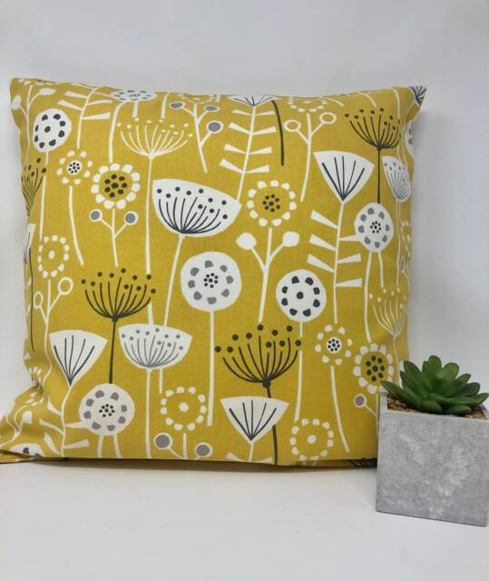 Scandi Yellow Flower Cushion, Cushion Cover, & Grey Duck Feather Pillow, Birthday Present, Letterbox Gift - image 1