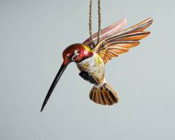 Colorful Hummingbird Statue, Hanging Sculpture, Wall Art, Painted Antique, Interior Decor, Wood Carving, Colibri, Gift For Him