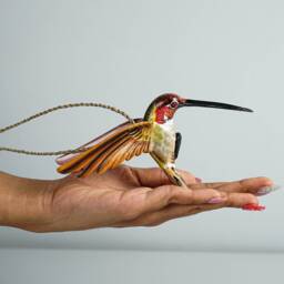 Colorful Hummingbird Statue, Hanging Sculpture, Wall Art, Painted Antique, Interior Decor, Wood Carving, Colibri, Gift For Him - thumbnail 3