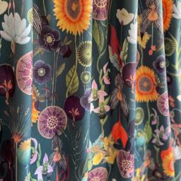 Floral Velvet Curtains Poppy, Sunflower Print - Custom Drapes - thumbnail 1