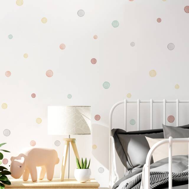 Soft Pastel Watercolour Polka Dot Wall Stickers For Kids' Bedroom, Nursery, Playroom - PVC-Free, No Odour Peel & Stick Fabric Decal - image 1
