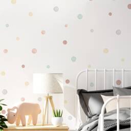 Soft Pastel Watercolour Polka Dot Wall Stickers For Kids' Bedroom, Nursery, Playroom - PVC-Free, No Odour Peel & Stick Fabric Decal