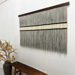 Minimalist Wall Hanging, Dip Dye Fiber, Grey Yarn Tapestry, Woven Decor, Handmade Art, Dyed Wool Unique Fiber Art - thumbnail 3