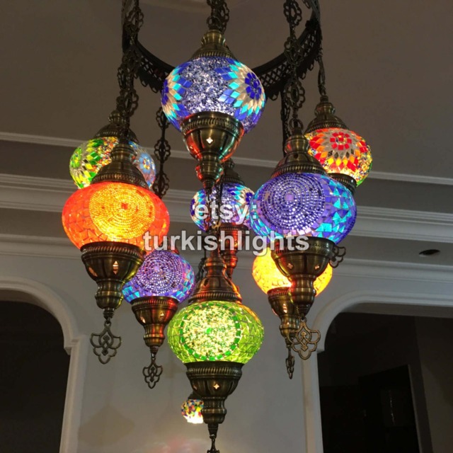 9 Ball Turkish Sultan Mosaic Chandelier With Medium Globes Multi-Color - image 1