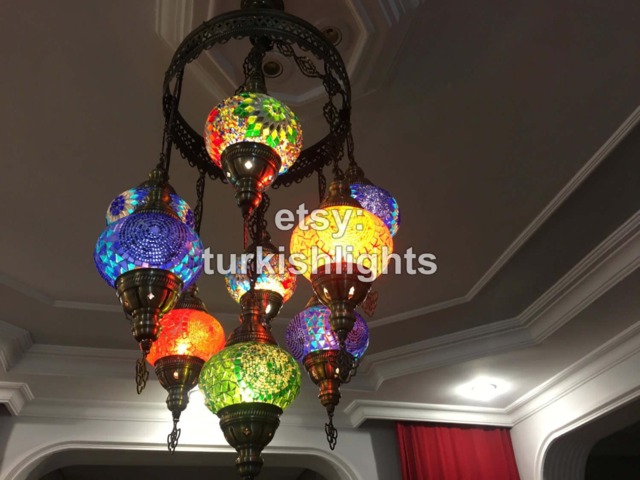 9 Ball Turkish Sultan Mosaic Chandelier With Medium Globes Multi-Color - image 1