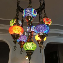 9 Ball Turkish Sultan Mosaic Chandelier With Medium Globes Multi-Color - thumbnail 2