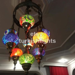 9 Ball Turkish Sultan Mosaic Chandelier With Medium Globes Multi-Color - thumbnail 2