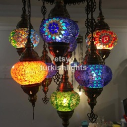 9 Ball Turkish Sultan Mosaic Chandelier With Medium Globes Multi-Color - thumbnail 3