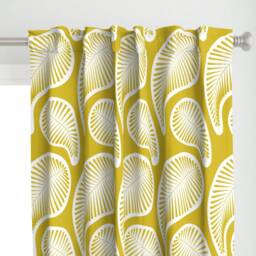 Paisley Curtain Panel - Retro Vintage Mid Century Modern Mustard Yellow Custom Feathers in Golden By Chris_Jorge - thumbnail 1