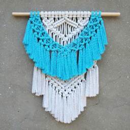 Blue & White Macrame Wall Hanging, Entryway Decor, Baby Boy Nursery - thumbnail 3