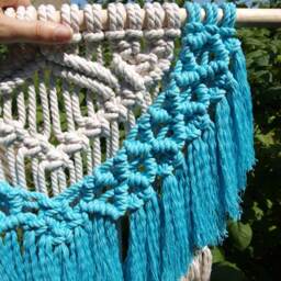 Blue & White Macrame Wall Hanging, Entryway Decor, Baby Boy Nursery - thumbnail 4