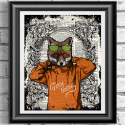 Fox Dictionary Book Page Print Hipster Animal, Art On Antique Page, Wall Decor Fashion Funky Fox Poster - thumbnail 1