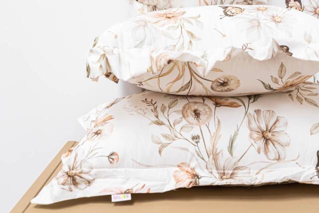 Floral Meadow Pillow White Cotton Boho Cushion - image 1