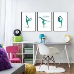 Personalised Gymnastics Wall Art Teal & Gold Gymnast Pose Paper Posters - thumbnail 3