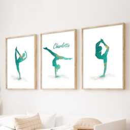 Personalised Gymnastics Wall Art Teal & Gold Gymnast Pose Paper Posters - thumbnail 2