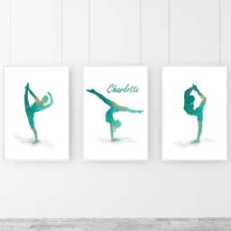 Personalised Gymnastics Wall Art Teal & Gold Gymnast Pose Paper Posters
