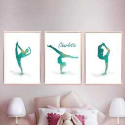 Personalised Gymnastics Wall Art Teal & Gold Gymnast Pose Paper Posters - thumbnail 4