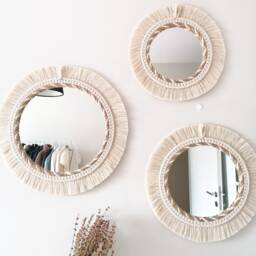 Large Round Macrame, Knitted Rope Mirror, Boho White Decor, Express Shipping - 1-3 Days, Woven Macrame Wall Hanging - thumbnail 2
