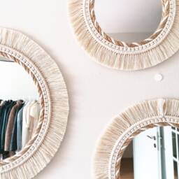 Large Round Macrame, Knitted Rope Mirror, Boho White Decor, Express Shipping - 1-3 Days, Woven Macrame Wall Hanging - thumbnail 3