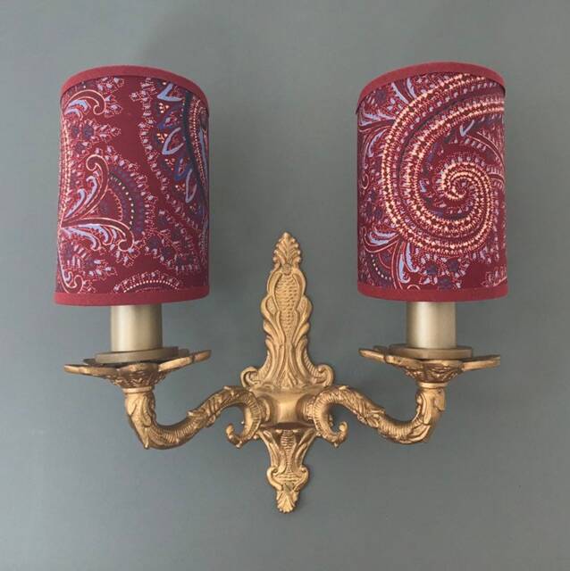 Silk & Cotton Paisley - Handmade, Candle Clip Half Shield Lampshade For Wall Lights - image 1