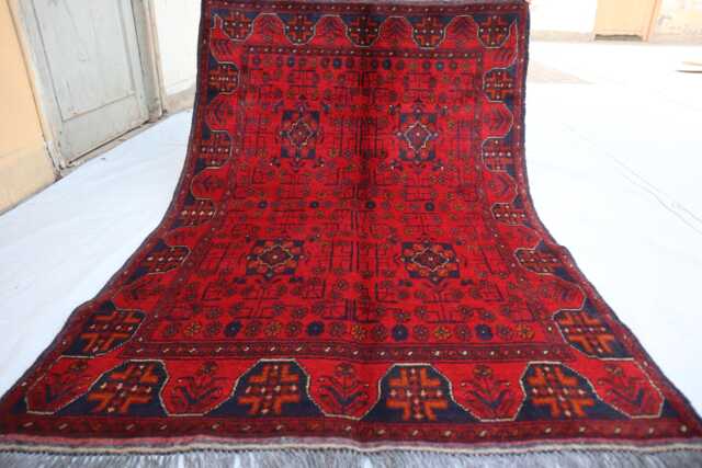 3x5 Ft Afghan Bokhara Red Rug, Turkmen Oriental Geometric Khal Mohammedi Bukhara Handmade Livingroom, D??cor Office Area Rug - image 1