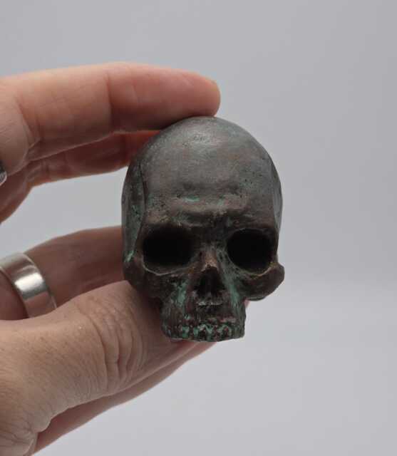 Bronze Patina Effect Solid Tiny Human Half Skull Ornament. Small Replica Plaster Of Paris Skull - image 1