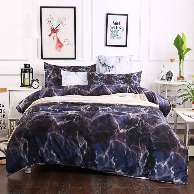 3D Marble Duvet Cover Set, Black Microfiber Bedding - image 1