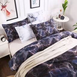 3D Marble Duvet Cover Set, Black Microfiber Bedding - thumbnail 2