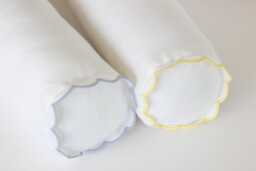 Linen Bolster Pillow Cover - Scalloped Edge, Color Trim - thumbnail 1