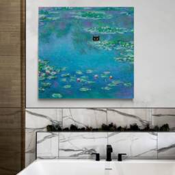Monet Water Lilies With Black Cat Art - Framed Canvas Print - thumbnail 2