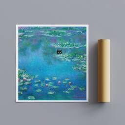 Monet Water Lilies With Black Cat Art - Framed Canvas Print - thumbnail 3
