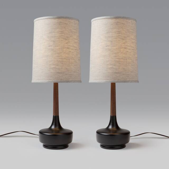 Mid Century Table Lamp Ceramic & Walnut Brooke P-Town - image 1