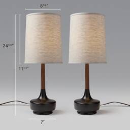 Mid Century Table Lamp Ceramic & Walnut Brooke P-Town - thumbnail 2