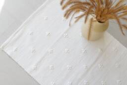 Small Handwoven White Pearl Rug, Bath Mat, Bedside Kids Portuguese Geometric Alfombra Blanca, Tapis Blanc, Wei??er Teppich - thumbnail 1