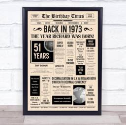 1973 Newspaper Any Age Year You Were Born Birthday Facts Personalised Gift Print - thumbnail 1