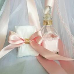 Greek Orthodox Baptism Candle Set Pink & White Lambada, Embroidered Towel - thumbnail 2