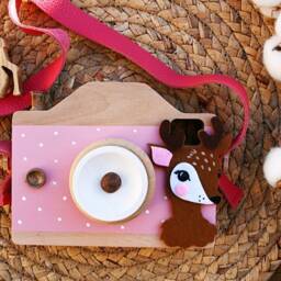 Wooden Toy Camera - Personalization , Handcrafted Wood Toy, Eco-Friendly, Montessori, Birthday Gift, Baby Leather Camera Strap - thumbnail 2