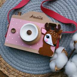 Wooden Toy Camera - Personalization , Handcrafted Wood Toy, Eco-Friendly, Montessori, Birthday Gift, Baby Leather Camera Strap - thumbnail 4
