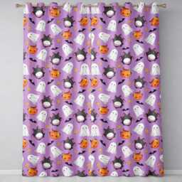 Cute Halloween Ghost Bat Candy Pumpkin Purple Background Seamless Pattern Readymade Eyelet Ring Top Thermal 100% Blackout Curtains - thumbnail 2