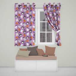 Cute Halloween Ghost Bat Candy Pumpkin Purple Background Seamless Pattern Readymade Eyelet Ring Top Thermal 100% Blackout Curtains