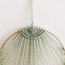 Mint Green Macrame Wall Hanging, Mustard Yellow Yarn Decor - thumbnail 3