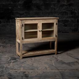 Reclaimed Wood Glass Door Cabinet Bleach Finish Sideboard