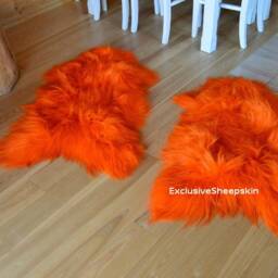 Orange Icelandic Dyed Genuine Sheepskin Lambskin Sheep Skin Rug Pelt Long Wool Soft Throw, Schaffell, Hygge - thumbnail 3