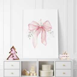 Set Of 3 Pink Bow Nursery Prints, Baby Girl Ribbon Wall Art - thumbnail 3