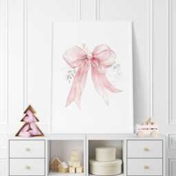 Set Of 3 Pink Bow Nursery Prints, Baby Girl Ribbon Wall Art - thumbnail 2