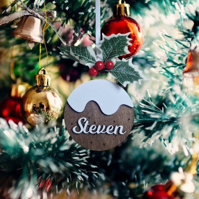 Personalized Christmas Tree Bauble Custom Engraved Wood Decoration - image 1
